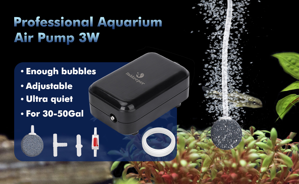 fishkeeper Aquarium Air Pump Fish Tank Aerator 2W/3W/4.5W/6W Ultra Quiet  Adjustable Oxygen Pump Fish Tank Air Pump for 5-100 Gallon Tank 