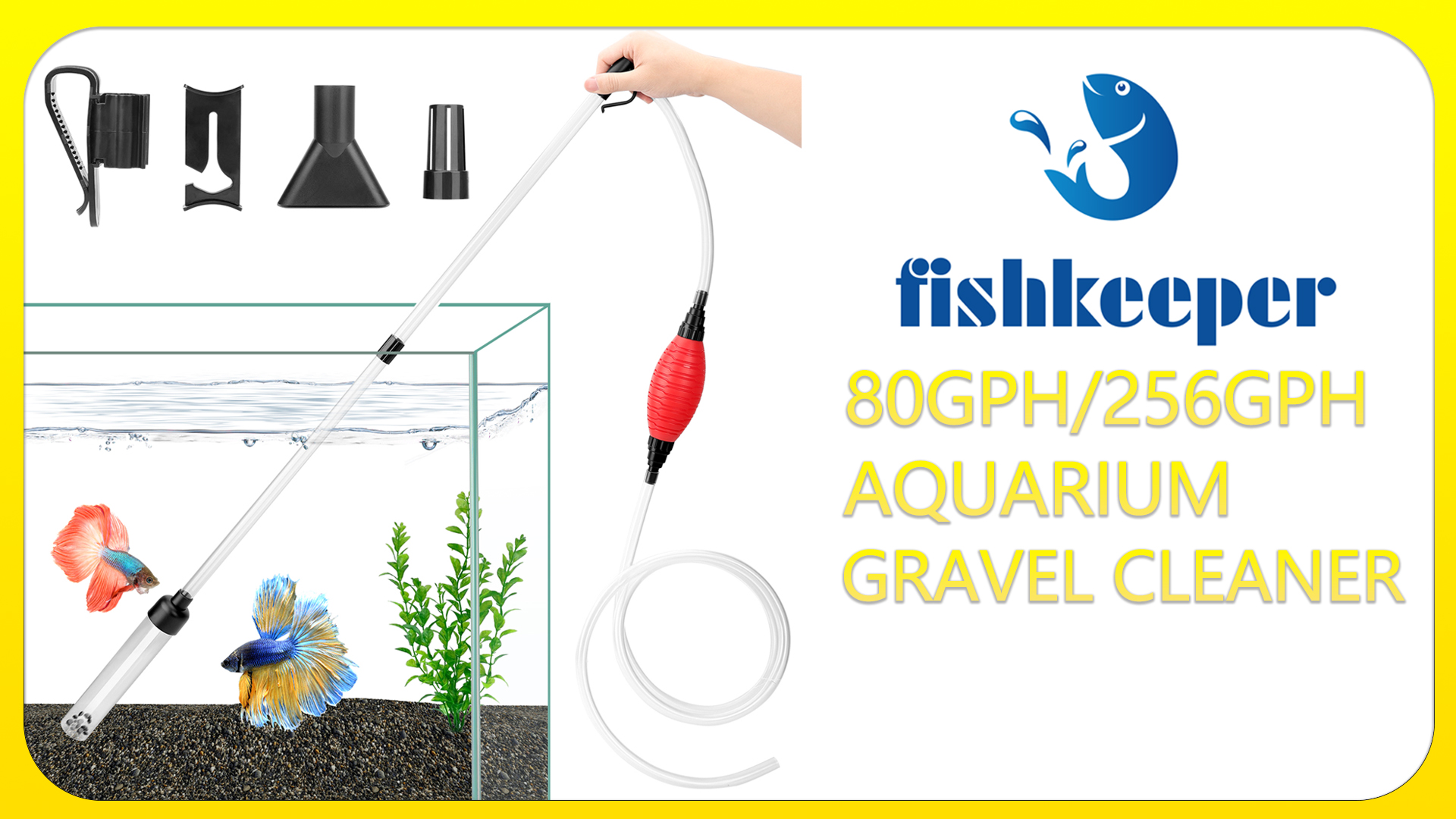 fishkeeper Fish Tank Cleaning Tools 80GPH 256GPH  Gravel Vacuum for Aquarium